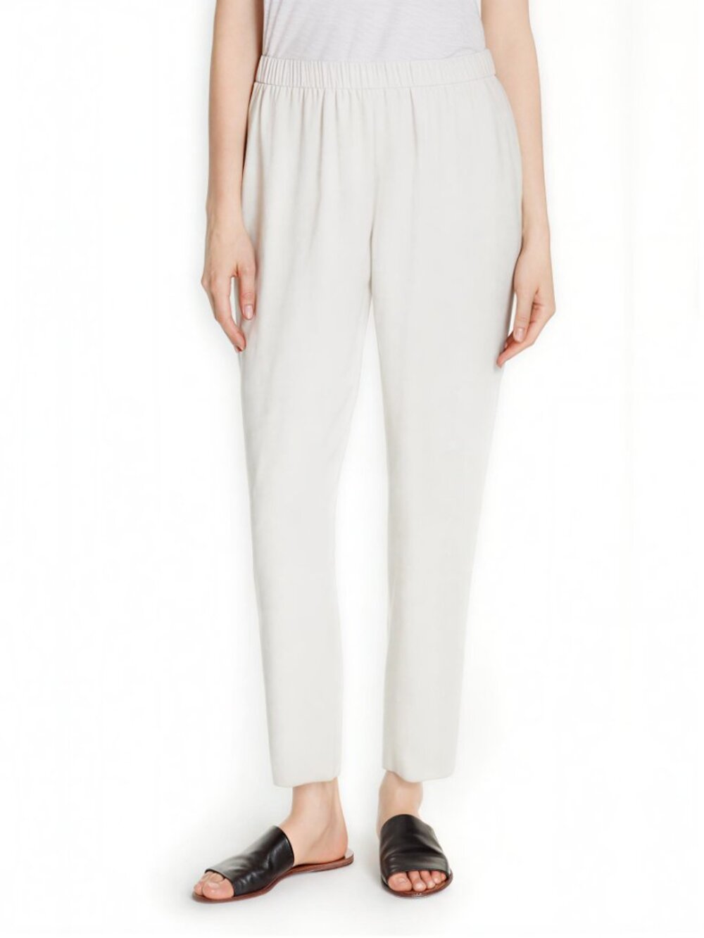 Eileen Fisher Slouchy Silk Crepe Ankle Pants High Rise Ivory Medium #A2107